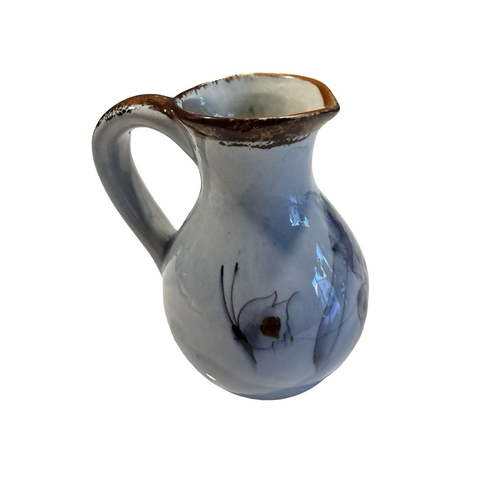 VINTAGE TONALA MEXICO POTTERY BLUE BIRD PITCHER Butterfly 6.5 inches